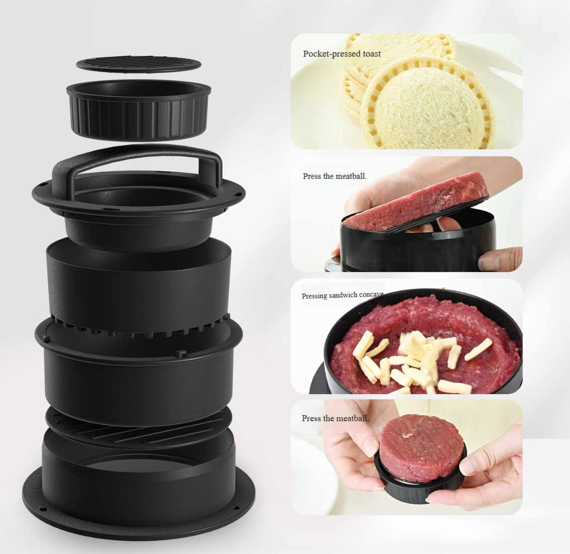 Kitchen Helper Gadgets - 4-in-1 Round Hamburger Burger Press Beef