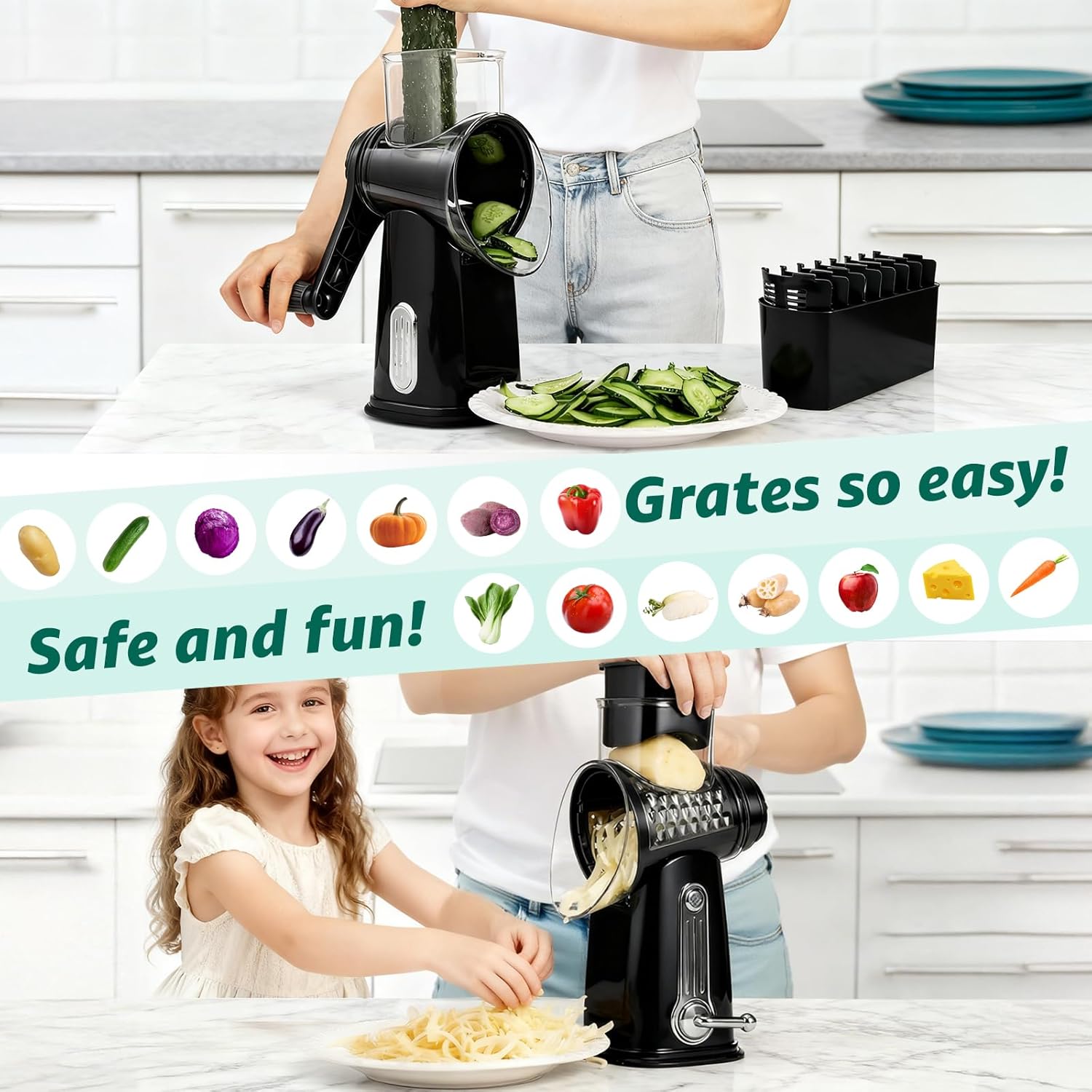 Rotary Cheese Grater with 5 Bl - Kitchen Gadgets Useful recension och pris